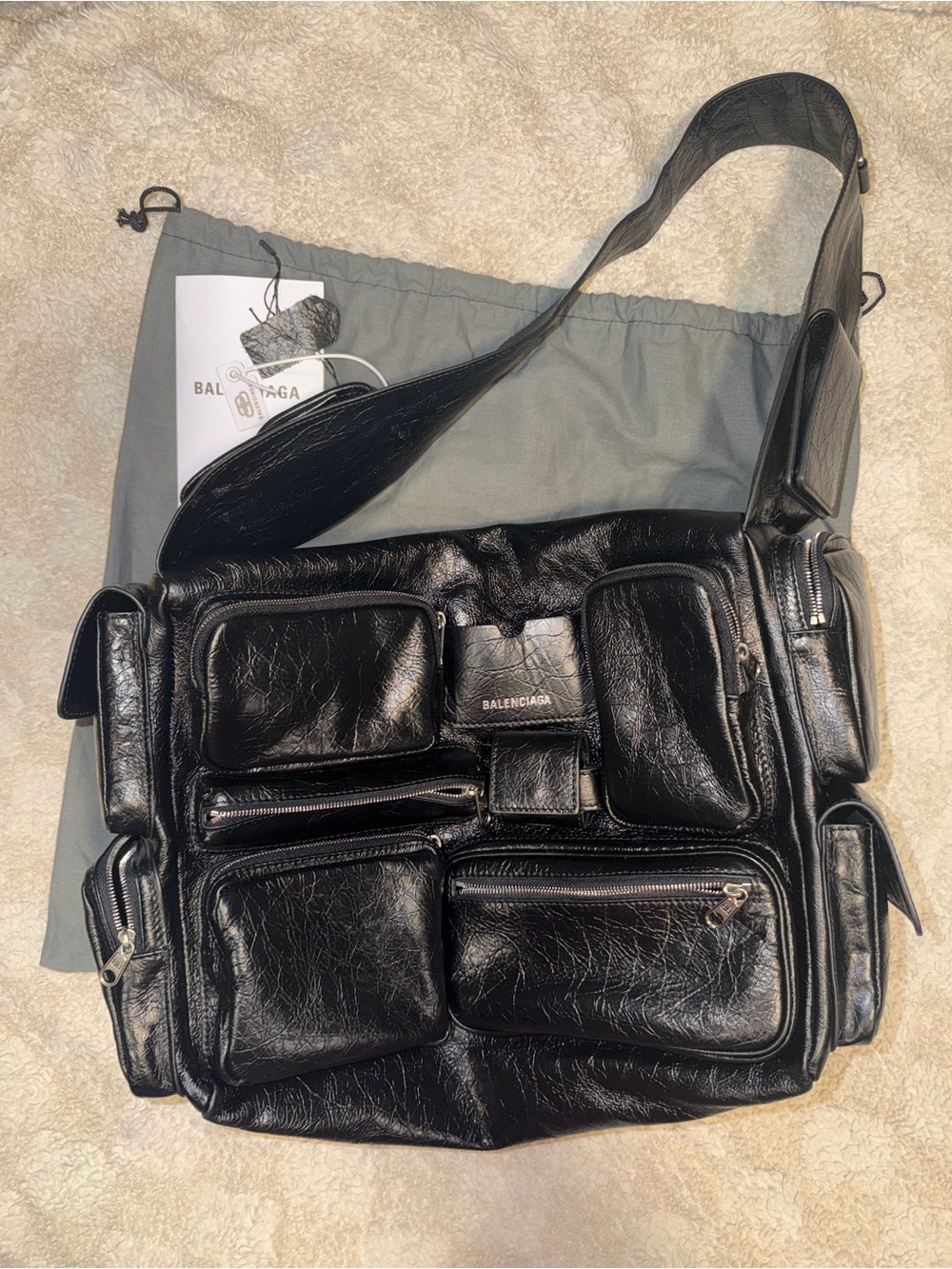 Black Multi-Pocket Super Busy Looking Leather Messenger Bag